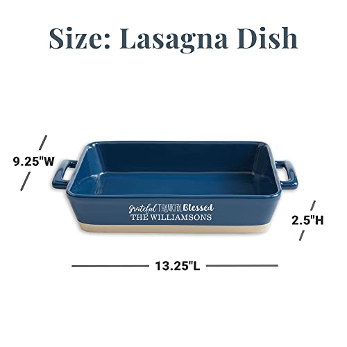 Let's Make Memories Personalized Grateful, Thankful, Blessed Stoneware - Teal Lasagna Dish