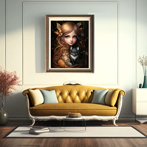 Vintage girl portrait holding a fox, Fantasy art, figurative artworks, 19th century style illustration, whimsical home decor Unframed (Style 6, 11"x14" Unframed Print) (8"x10")