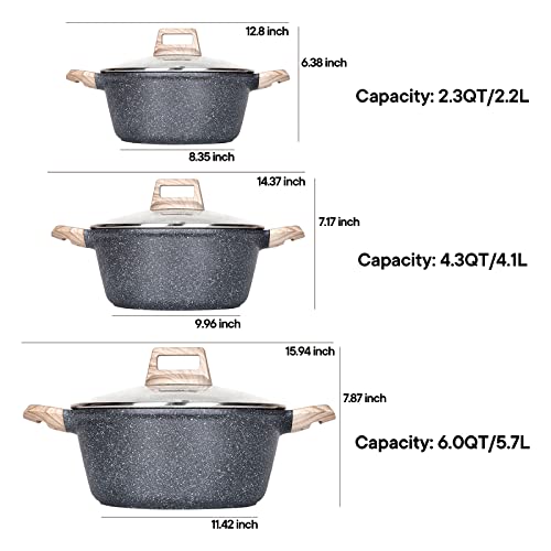 CAROTE Non Stick Dutch Oven with lid, Nonstick Stock Pot Soup Pot, Granite Cooking Pot, Casserole Dish with lid, Nonstick Cookware, PFOA Free (6.3-Qt, CLASSIC GRANITE)