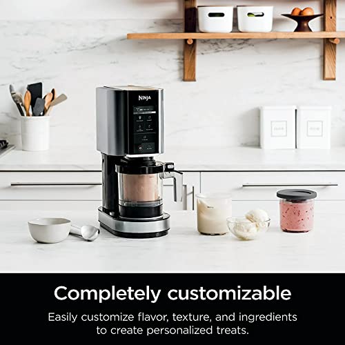 Ninja NC300 CREAMi Ice Cream Maker, for Gelato, Mix-ins, Milkshakes, Sorbet, Smoothie Bowls & More, 5 One-Touch Programs, with (2) Pint Containers & Lids, Compact Size, Perfect for Kids, Silver (Renewed)