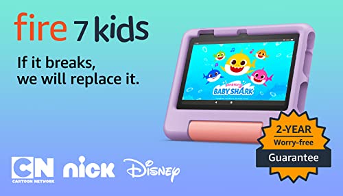 Amazon Fire 7 Kids tablet, ages 3-7. Top-selling 7" kids tablet on Amazon - 2022. Set time limits, age filters, educational goals, and more with parental controls, 16 GB, Purple