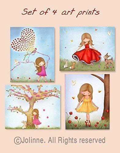 Set of 4 Art Prints for Kids Room Children's Wall Art Illustrations Nursery Decoration 8x10 / 11x14 Set of 4 Prints Custom hair skin color