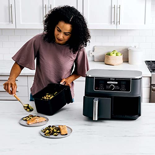 Ninja AD350CO Foodi 10 Quart 6-in-1 DualZone XL 2-Basket Air Fryer with 2 Independent Frying Baskets, Match Cook & Smart Finish to Roast, Broil, Dehydrate & More for Quick, Easy Family-Sized Meals, Grey (Renewed)