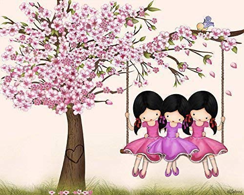 African American Sisters Room Wall Art Kids Cherry Blossom Tree Decor Girl Unframed Poster Custom Hair Skin Color