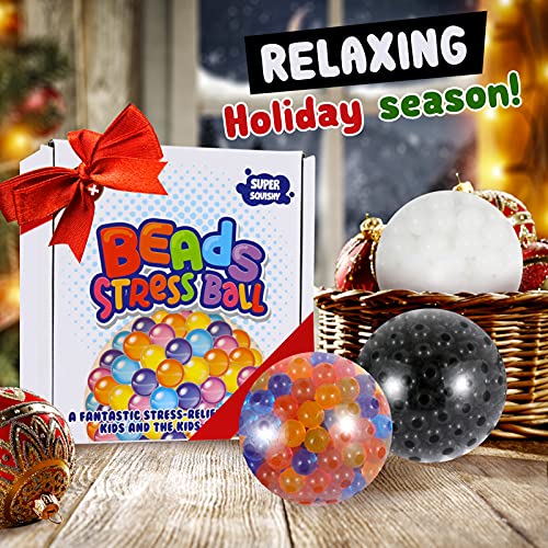 Anti Stress Water Beads Squeeze Balls for Kids and Adults, 3-Pack Sensory Stress Tool to Relieve Anxiety and Improve Focus, Soft Fidget Novelty Hand Grip Pressure Ball (Beads Balls BWC)