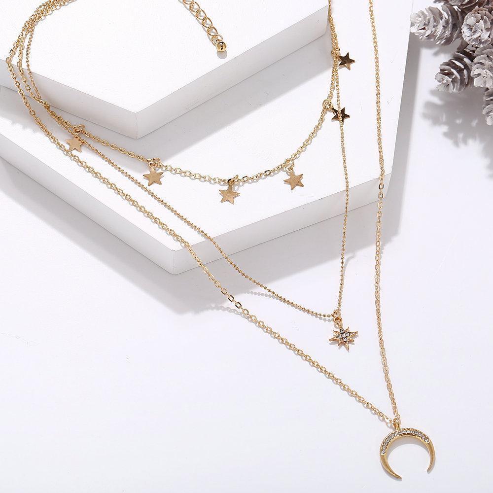3 Piece Celestial Drop Necklace With Austrian Crystals 18K Gold Plated Necklace