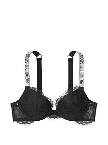 Black Push-up Bra, Clear Resin Rhinestone Embellished Cups With