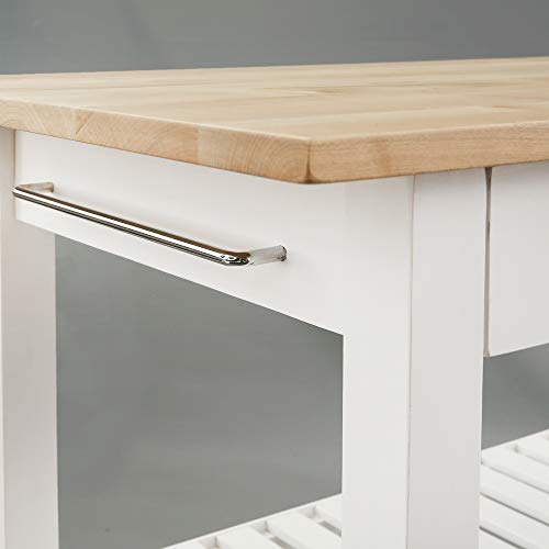 Casual Home White Kitchen Island with Solid Wood Top