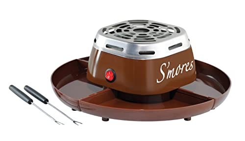 Nostalgia Tabletop Indoor Electric S'mores Maker - Smores Kit With Marshmallow Roasting Sticks and 4 Trays for Graham Crackers, Chocolate, and Marshmallows - Movie Night Supplies - Brown