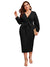 Verdusa Women's Plunging V Neck Bishop Sleeve Bodycon Belted Dress Black XL