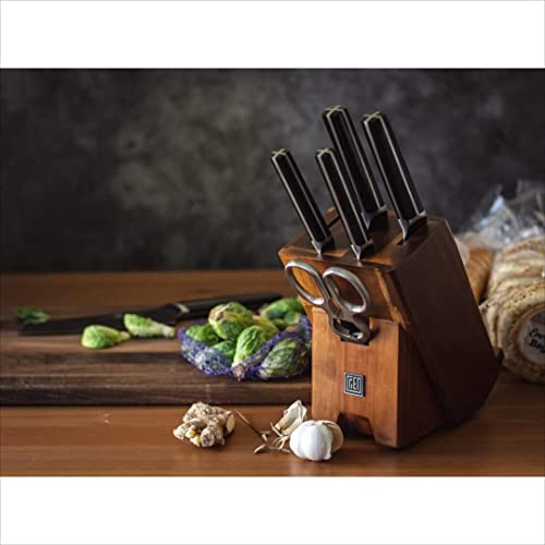 Kitchen Knife Set, Hanmaster 7 Pieces German Steel Knives Set for Kitchen  with Acacia Wood Block, Kitchen Scissors, Gift Box Packed.