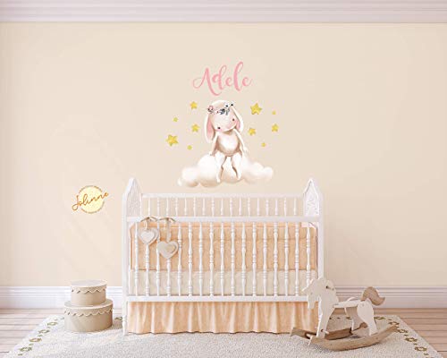 Nursery Wall Stickers Baby Girl Custom Name Bunny Decal Peel and Stick Room Decor