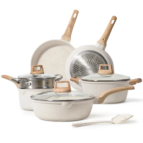 CAROTE Pots and Pans Set Nonstick, White Granite Induction Kitchen Coo -  Jolinne