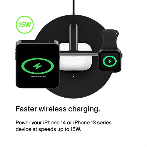 Belkin MagSafe 3-in-1 Wireless Charging Stand - 2ND GEN w/ 33% Faster  Wireless Charging for Apple Watch - iPhone 15, 14 & 13 Series, & AirPods -  MagSafe Charging Station for Multiple Devices - Black 