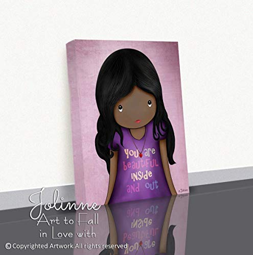 African American Dark Skin Girl Bedroom Picture Canvas Wrap Artwork for the Nursery Kids Room Decor You are Beautiful Inside and Out