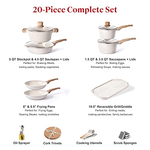 Pots and Pans Set Caannasweis Kitchen Nonstick Cookware Sets Granite for  Frying and Cooking, Marble Stone Kitchen Essentials 11 Piece Set Beige  Large Size