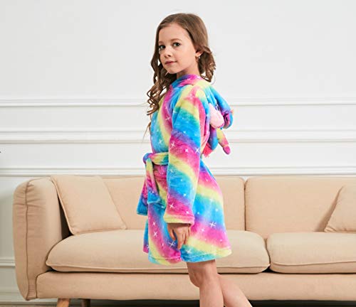 Doctor Unicorn Soft Unicorn Hooded Galaxy Bathrobe - Unicorn Gifts for Girls (Blue/Yellow/Pink, 3-4T)