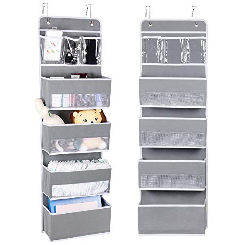 Univivi Door Hanging Organizer Nursery Closet Cabinet Baby Storage with 4  Large Pockets and 3 Small PVC Pockets for Cosmetics, Toys and Sundries