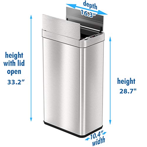 iTouchless 18 Gallon Wings-Open Sensor Trash Can with AbsorbX Odor Filter & Pet-Proof Lid, 68 Liter Stainless Steel Automatic Touchless Kitchen Garbage Bin