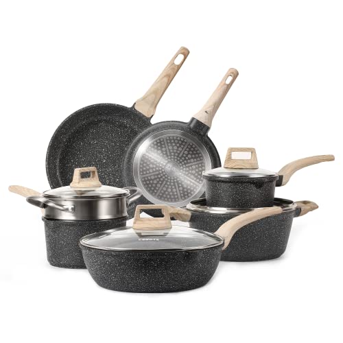 CAROTE Pots and Pans Set Nonstick, 11 Pcs Induction Cookware Set, Stackable  Kitchen Cookware, Pans for Cooking, Taupe Granite - Bed Bath & Beyond -  37508711