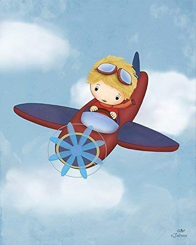 Little Boys Airplane Nursery Artwork Poster for Baby Bedroom Unframed Print Custom Hair and Skin Color