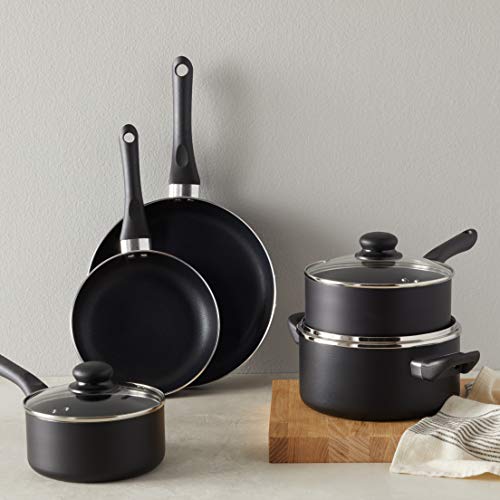 Not a Square Pan Nonstick Cookware Set, Pans W/Lids, Black (8 Piece)
