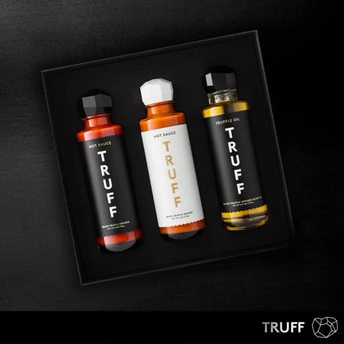 TRUFF Holiday Gift Pack - Gourmet Hot Sauce Set of Original, White Truffle Edition, and Black Truffle Oil, Unique Flavor Experiences with Truffle, 3-Bottle Bundle, 3ct 6oz bottles