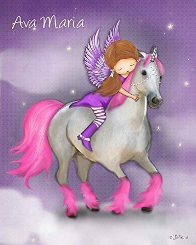 Unicorn Wall Decor for Girls Room Canvas Art Personalized Name Artwork Children's Bedroom Custom Hair and Skin Color