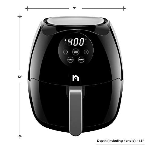 New House Kitchen Digital 3.6 Quart Air Fryer w/ Flat Basket, Touch Screen AirFryer, Non-Stick Dishwasher-Safe Basket, Use Less Oil For Fast Healthier Food, 60 Min Timer & Auto Shut Off, Black