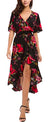 Kormei Womens Short Sleeve Floral High Low V-Neck Flowy Party Long Maxi Dress L Black&Red