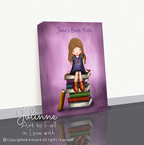 Personalized Girls Room Artwork Canvas Picture Wall Art Book Nook Children's Illustration