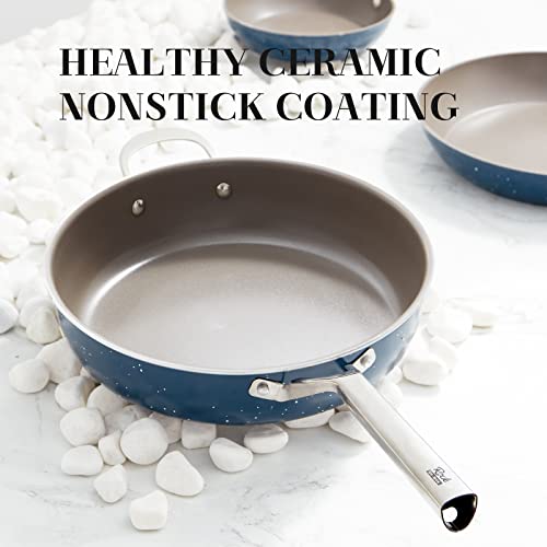ROCKURWOK Ceramic Nonstick 12in Deep Frying Pan with Lid, 5qt Jumbo Cooker/Saute Pan, Inducton, Dishwasher & Ovens Safe, Free of PFAS & PTFE, Sapphire Blue