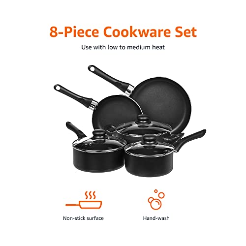 Not a Square Pan Nonstick Cookware Set, Pans W/Lids, Black (8