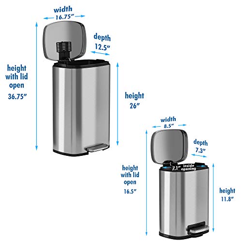 iTouchless SoftStep Combo Pack 13.2 Gal & 1.32 Gal Step Trash Can with Odor Filter & Inner Bucket, Stainless Steel Step Pedal Garbage Bin for Office and Kitchen, Soft and Quiet Lid Close