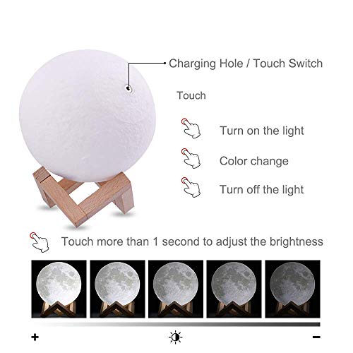 Moon Lamp Moon Night Light，3D Printing 16 Colors Moon Light with Stand & Remote &Touch Control and USB Rechargeable Decorative Light Up Moon Light for Baby Kids Lover Birthday Party Gifts (4.8 Inches)