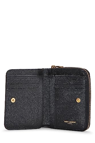 Yves Saint Laurent, Pre-Loved Black Chevron Grained Leather Compact Zip Wallet, Black