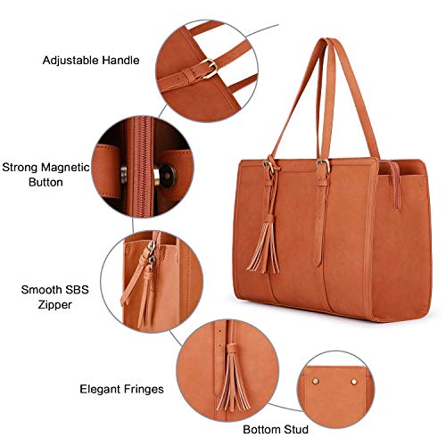  Laptop Bag for Women 15.6 Inch PU Leather Tote Bag