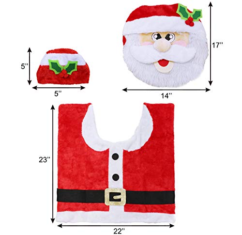 JOYIN 5 Pieces Christmas Theme Bathroom Decoration Set w/Toilet Seat Cover, Rugs, Tank Cover, Toilet Paper Box Cover and Santa Towel for Xmas Indoor Décor, Party Favors (Santa)