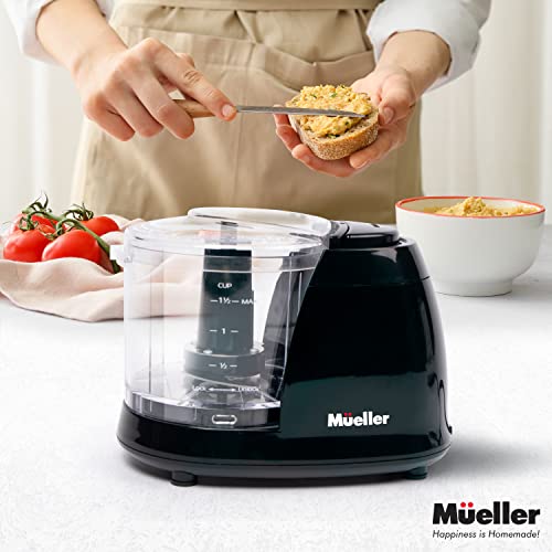 Mueller Mini Food Processor, Electric Food Chopper, 1.5-cup Meat Grinder, Mix, Chop, Mince and Blend Vegetables, Fruits, Nuts, Meats, Stainless Steel Blade, Black