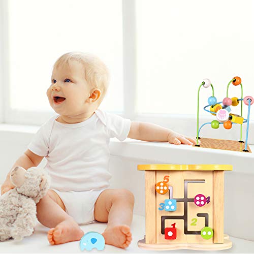 Baby Small Activity Cube Toys 6-in-1 Play Center Wooden Bead Maze Anim -  Jolinne