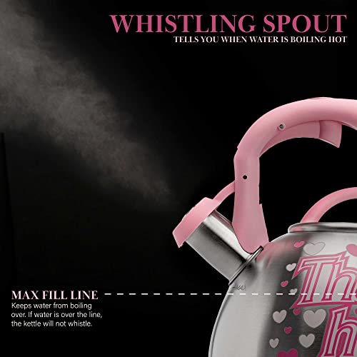  Customer reviews: Paris Hilton Whistling Stovetop Tea Kettle,  Stainless Steel with Color Changing "That's Hot" Heat Indicator  Design, Soft Touch Handle, 2.5-Quart, Pink