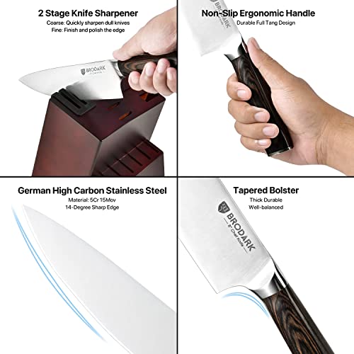 15 Pcs German Stainless Steel Knife Set with Block, Kitchen Knife set