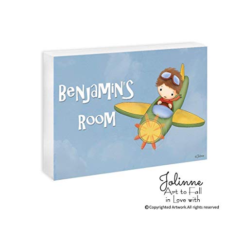 Boys Room Personalized Name Door Sign Baby Nursery Gift Decor Airplane