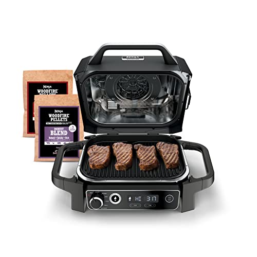 Ninja OG701 Woodfire Outdoor Grill & Smoker, 7-in-1 Master  Grill, BBQ Smoker, & Air Fryer plus Bake, Roast, Dehydrate, & Broil, uses  Ninja Woodfire Pellets, Weather-Resistant, Portable, Electric, Grey : Patio