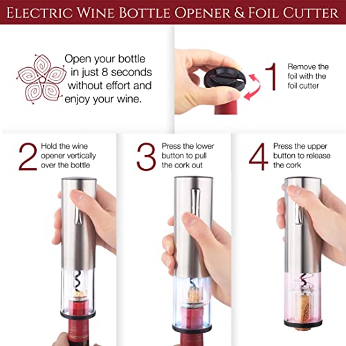 Wine Gifts Set – Wine Accessories Set w/Wooden Box- Wine Set Includes Rechargeable Wine Opener, Aerator, Wine Stoppers & Pairing Guide- Wine Basket