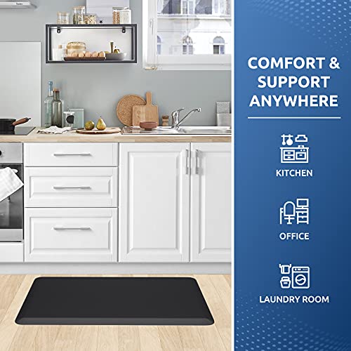 KitchenClouds Kitchen Mat Cushioned Anti Fatigue Rug 17.3"x28" Waterproof, Non Slip, Standing and Comfort Desk/Floor Mats for House Sink Office (Black)