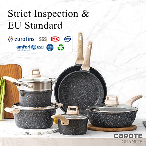 CAROTE Kitchen Cookware Sets, Nonstick Pots and Pans Set 11 Pcs Nonstick Pot, Cookware, Frying Pans (Granite, induction cookware)