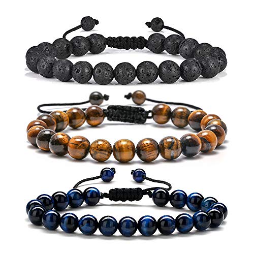 M MOOHAM Mens Bracelet, Tiger Eye Bracelet Men Lava Rock Bracelets