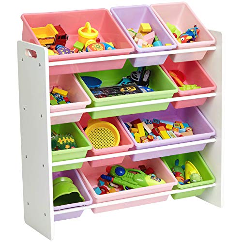 Amazon Basics Kids Toy Storage Organizer Bins - White/Pastel