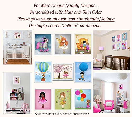 Pink Purple Girls Room Posters Artwork Decorate Kids Bedroom Or Nursery Posters 8x10 / 11x14 Set of 4 Unframed Prints Custom hair skin color